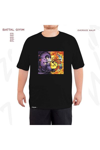 ZOKAWEAR Μαύρο μπλουζάκι με στάμπα Naruto and Sasuke Two God