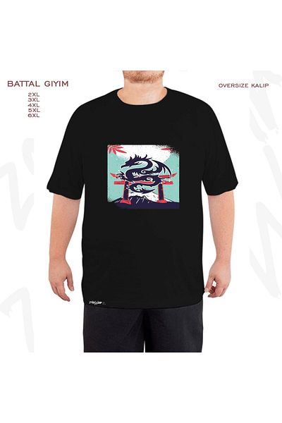 ZOKAWEAR Μαύρο μπλουζάκι με στάμπα κινέζικου δράκου μεγάλου μεγέθους