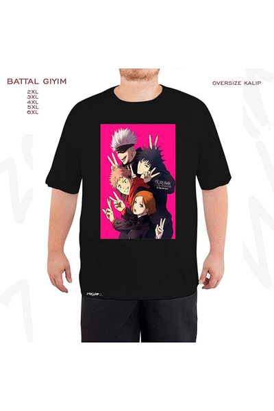 ZOKAWEAR Μαύρο μπλουζάκι με στάμπα χαρακτήρων Jujutsu Kaisen Oversize