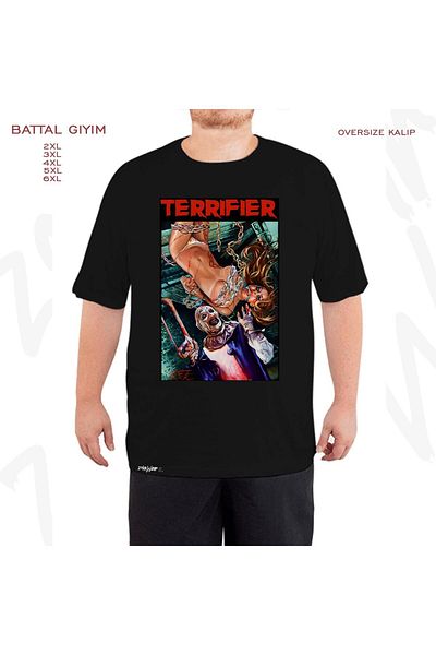 ZOKAWEAR The Clown Terrifier Ταινία τρόμου με τυπωμένο μαύρο μπλουζάκι υπερμεγέθους - Battal Kalıp