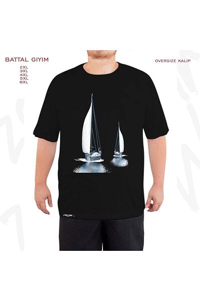 ZOKAWEAR Μαύρο μπλουζάκι Oversize Sailing Sea Printed Battal (Bol) Mold