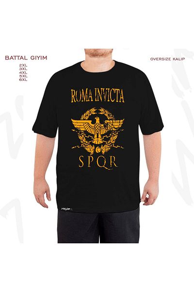 ZOKAWEAR Oversize Unconquered Rome Printed Battal (Bol) Mold Μαύρο T-Shirt