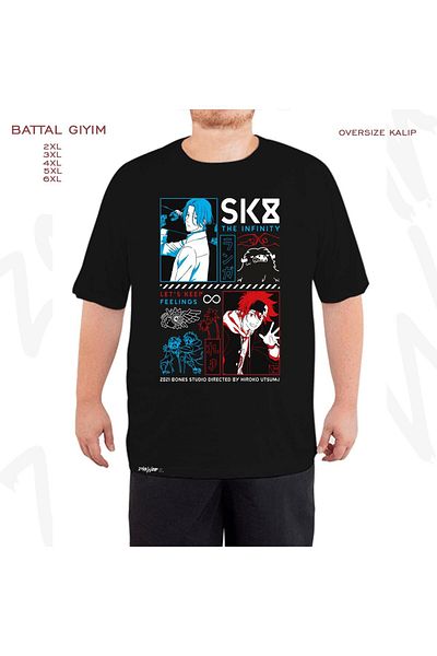 ZOKAWEAR Oversize Sk8 The Infinity Printed Battal (Bol) Mold Μαύρο T-Shirt