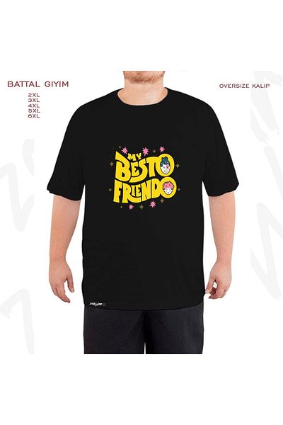 ZOKAWEAR Oversize Jjk My Besto Friendo Printed Battal (Bol) Mold Μαύρο T-Shirt