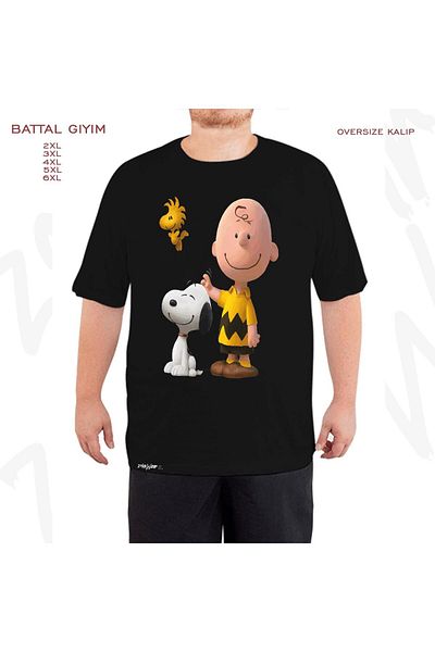 ZOKAWEAR Oversize Snoopy And Charlie3 Printed Battal (Bol) Mold Μαύρο T-Shirt