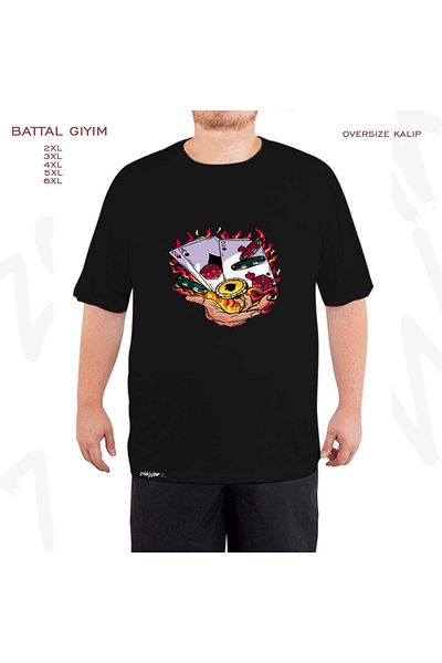 ZOKAWEAR Μαύρο μπλουζάκι με τυπωμένα τραπουλόχαρτα πόκερ μεγάλου μεγέθους