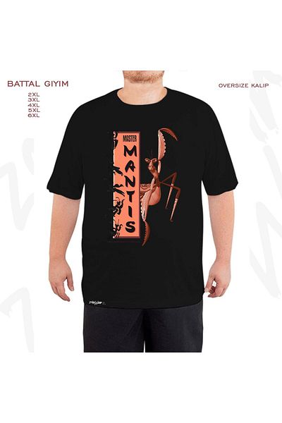 ZOKAWEAR Μαύρο μπλουζάκι υπερμεγέθη Kung Fu Panda Master Mantis με στάμπα μεγάλου μεγέθους