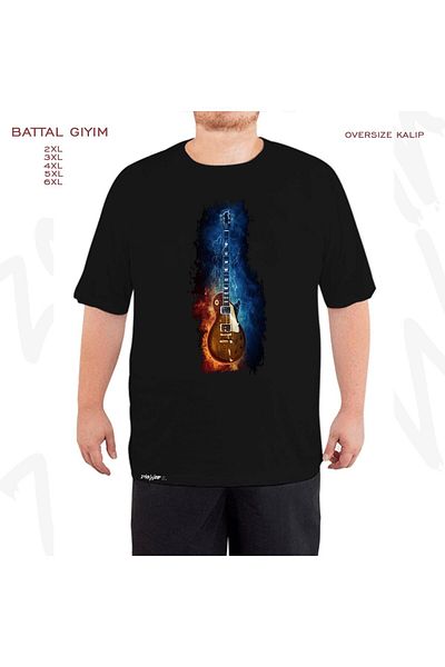 ZOKAWEAR Μαύρο μπλουζάκι Oversize Gibson Guitar Printed Battal (Bol) Mold