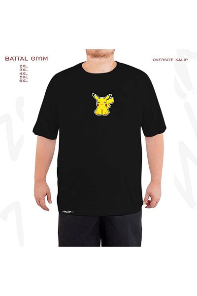 ZOKAWEAR Oversize Pikachu Pokemon Printed Battal (Bol) Mold Μαύρο T-Shirt