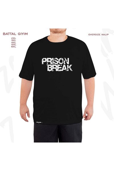ZOKAWEAR Μαύρο μπλουζάκι με τυπωμένο λογότυπο Prison Break Oversize Battal (Bol) Mold
