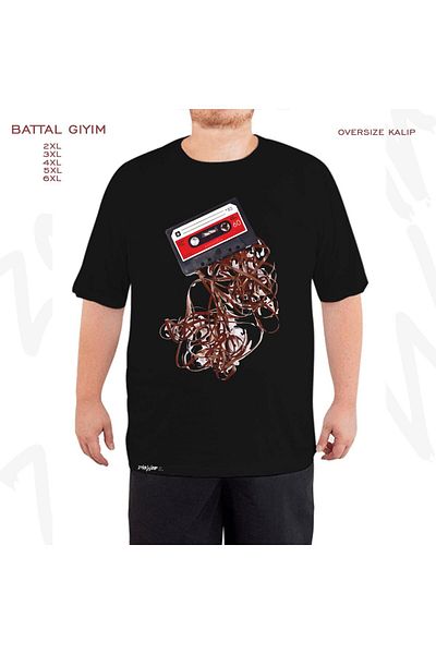 ZOKAWEAR Μαύρο μπλουζάκι με τυπωμένη κασέτα ρετρό μουσικής μεγάλου μεγέθους