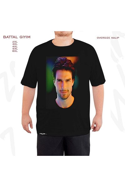 ZOKAWEAR Oversize Tom Cruise Printed Battal (Bol) Μαύρο T-Shirt