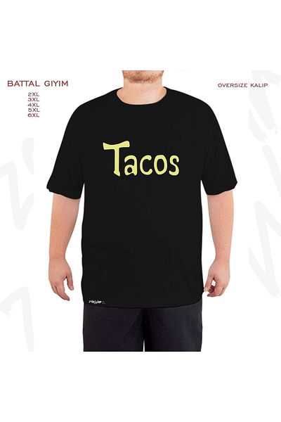 ZOKAWEAR Oversize Tacos Printed Battal (Bol) Mold Μαύρο T-Shirt