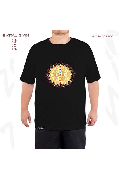 ZOKAWEAR Μαύρο μπλουζάκι Oversize - Flower Of Life, Chakras και Spirituality Printed