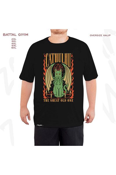 ZOKAWEAR Oversize Cathulhu Printed Battal (Bol) Μαύρο T-Shirt
