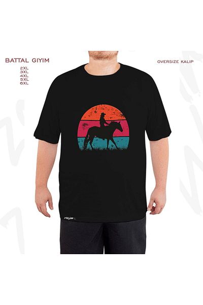 ZOKAWEAR Oversize Equestrian Riding Printed Oversize (Bol) Fit Black T-Shirt