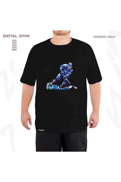 ZOKAWEAR Μαύρο μπλουζάκι με στάμπα μεγάλου μεγέθους για χόκεϊ επί πάγου