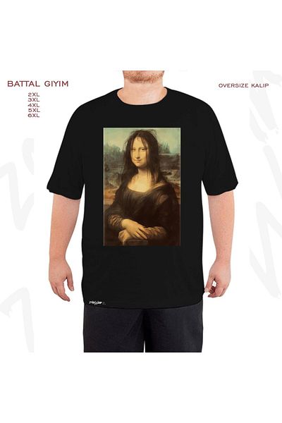 ZOKAWEAR Μαύρο μπλουζάκι με στάμπα Mona Lisa 3 μεγάλου μεγέθους