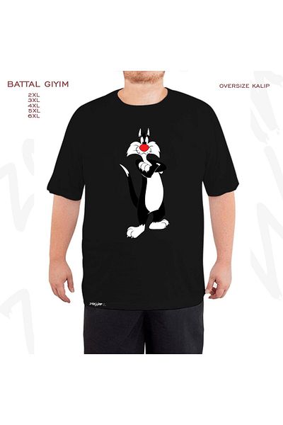 ZOKAWEAR Μαύρο μπλουζάκι Oversize Sylvester Tweety με στάμπα μεγάλου μεγέθους (Bol)