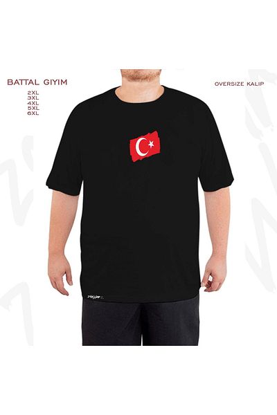ZOKAWEAR Υπερμεγέθη Ορθογώνιο Μαύρο T-Shirt με τυπωμένη τουρκική σημαία