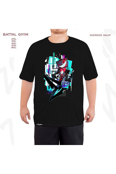 ZOKAWEAR Oversize Vox Hazbin Hotel Printed Battal (Bol) Mold Μαύρο T-Shirt