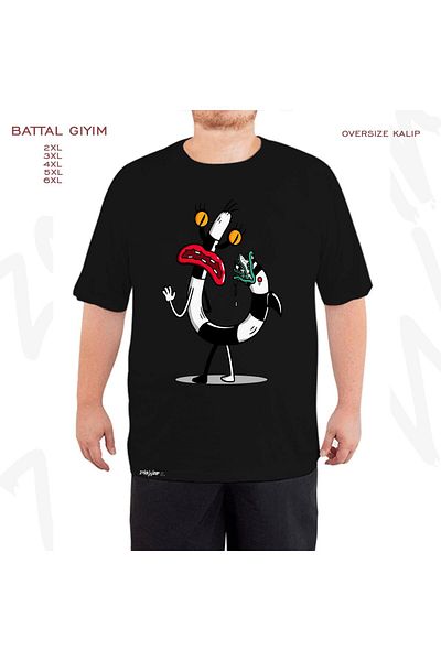 ZOKAWEAR Oversize Beetlejuice Worm Tail Printed Battal (Bol) Mold Μαύρο T-Shirt