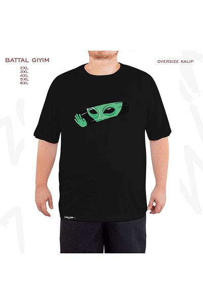 ZOKAWEAR Oversize Alien Printed Battal (Bol) Mold Μαύρο T-Shirt