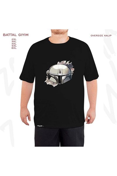 ZOKAWEAR Μαύρο μπλουζάκι Oversize Mandalorian v2 με στάμπα μεγάλου μεγέθους (πολύ)