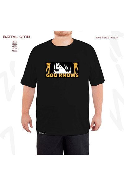 ZOKAWEAR Haruhi Suzumilla God Knows Printed - Μαύρο T-Shirt με μεγάλη εφαρμογή