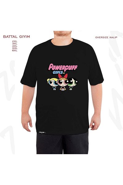 ZOKAWEAR Μαύρο μπλουζάκι Oversize Powerpuff Girls με στάμπα μεγάλου μεγέθους (Bol)