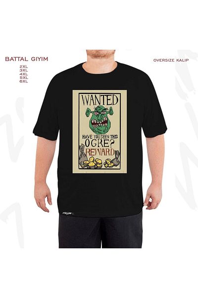 ZOKAWEAR Oversize Shrek Printed Battal (Bol) Mold Μαύρο T-Shirt