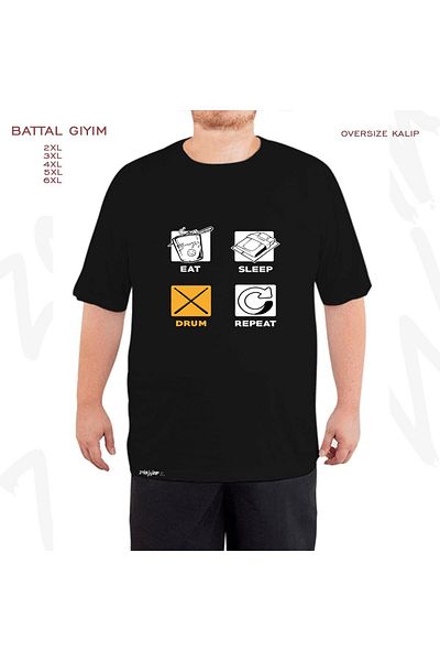 ZOKAWEAR Μαύρο Oversize Drum Eat Sleep Drum Repeat εμπριμέ μπλουζάκι