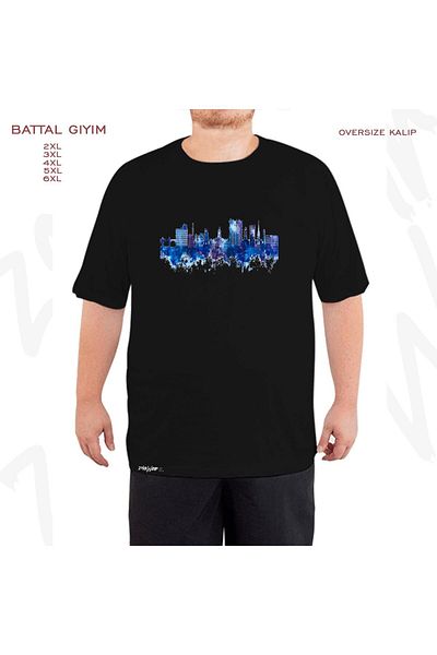 ZOKAWEAR Μαύρο μπλουζάκι Oversize Stockport England Skyline με στάμπα μεγάλου μεγέθους (πολύ)