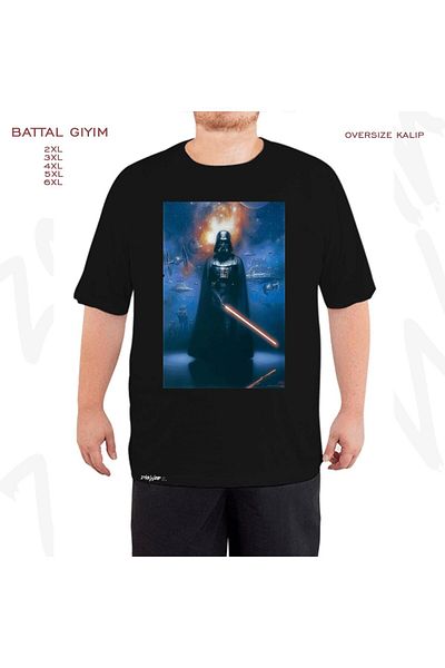 ZOKAWEAR Oversize Star Wars (dart Vader) 6 εμπριμέ μαύρο μπλουζάκι με φόρμα μεγάλου μεγέθους