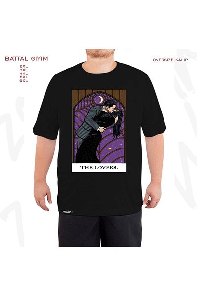 ZOKAWEAR Oversize The Lovers Tarot Card Printed Battal (Bol) Mold Μαύρο T-Shirt