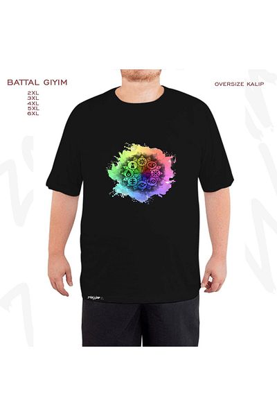 ZOKAWEAR Oversize Digimon Mandala Paint Printed Battal (Bol) Mold Μαύρο T-Shirt
