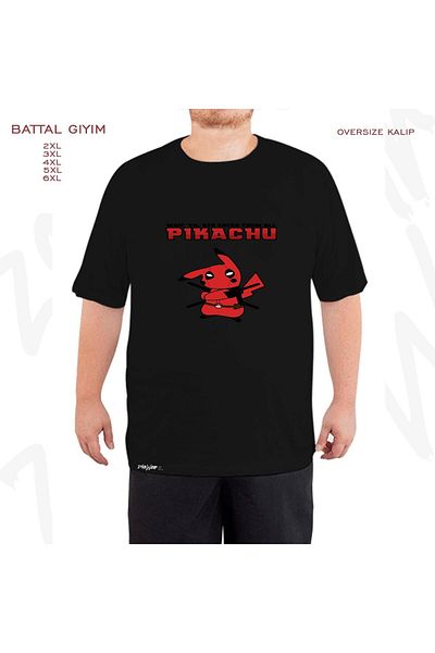 ZOKAWEAR Oversize Deadpool Pikachu Printed Oversize (Bol) Μαύρο T-Shirt