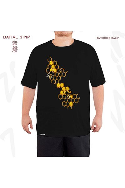 ZOKAWEAR Oversize Beekeeper Printed Battal (Bol) Mold Μαύρο T-Shirt