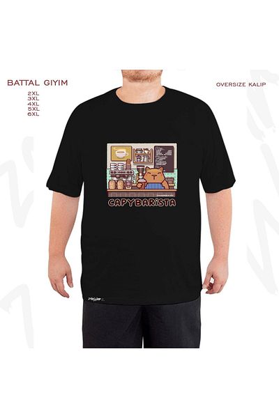 ZOKAWEAR Μαύρο μπλουζάκι Oversize Capybarista Printed Battal (Bol) Mold