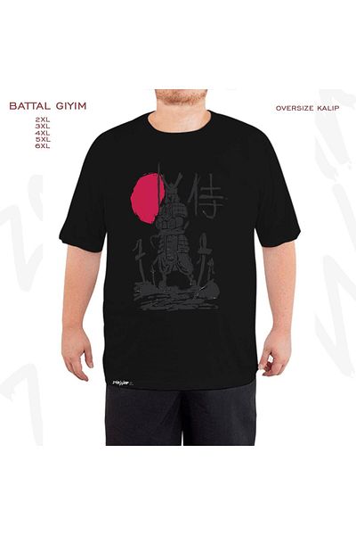 ZOKAWEAR Μαύρο μπλουζάκι με τυπωμένο ιαπωνικό κείμενο Samurai Oversize Battal (Bol) Mold