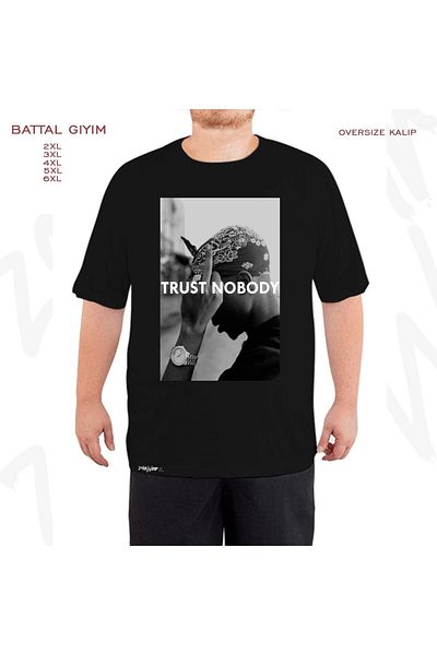 ZOKAWEAR Tupac 2 Pac Shakur - Trust Nobody Printed, Outsize Black T-Shirt