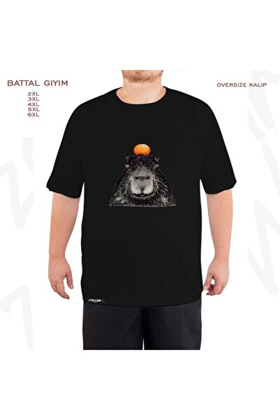 ZOKAWEAR Oversize Capybara Orange με εμπριμέ μαύρο μπλουζάκι Battal (Bol) Fit