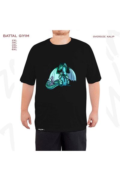 ZOKAWEAR Oversize Wings of Fire Warriors Printed Battal (Bol) Mold Μαύρο T-shirt
