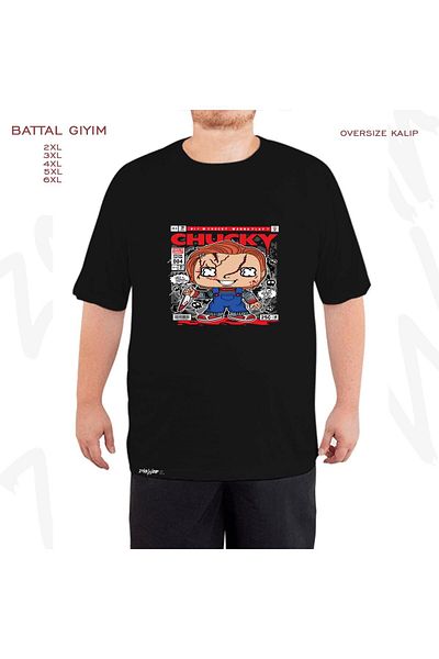 ZOKAWEAR Μαύρο μπλουζάκι μεγάλου μεγέθους Chucky Custom Printed Battal (Bol) Mold