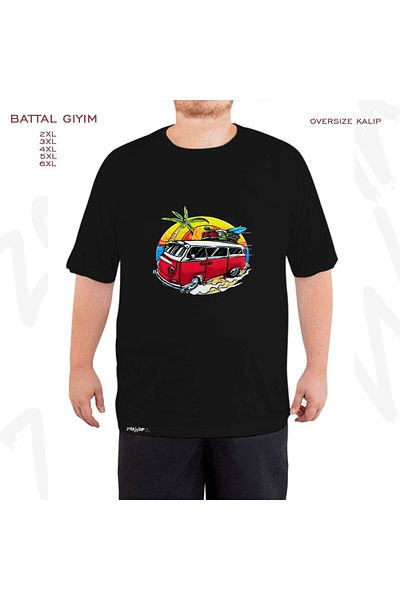 ZOKAWEAR Υπερμεγέθη καλοκαιρινό μπλουζάκι με στάμπα Vosvos Holiday Battal (Bol) Μαύρο μπλουζάκι