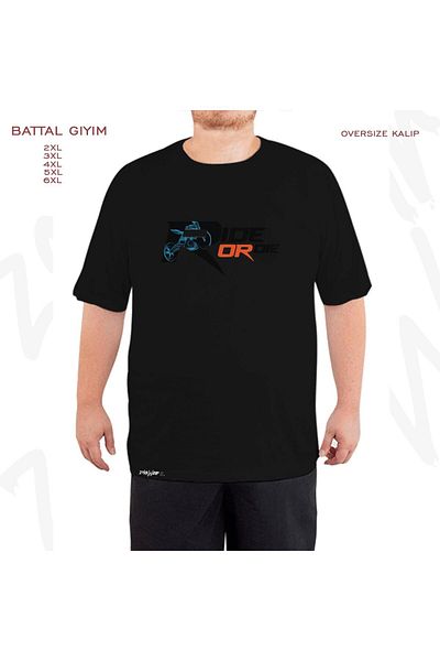 ZOKAWEAR Oversize Biker Ride Or Die Printed Battal (Bol) Mold Μαύρο T-Shirt