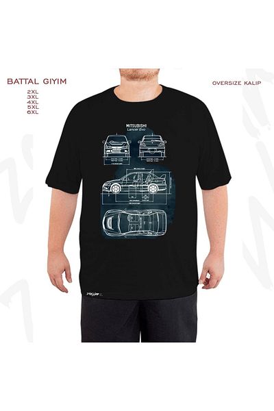 ZOKAWEAR Υπερμεγέθη μαύρο μπλουζάκι Mitsubishi Lancer Evo 2 με στάμπα μεγάλου μεγέθους (Bol)