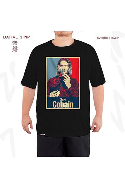 ZOKAWEAR Kurt Cobain Nirvana Printed Oversize Μαύρο T-Shirt - Battal Kalıp