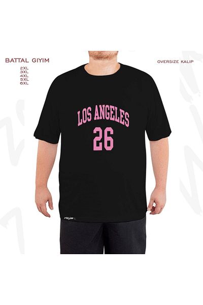 ZOKAWEAR Oversize Los Angeles 26 Printed Battal (Bol) Mold Μαύρο T-Shirt