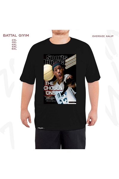 ZOKAWEAR Μαύρο μπλουζάκι μεγάλου μεγέθους Lebron James Tas2 με στάμπα μεγάλου μεγέθους (Bol)